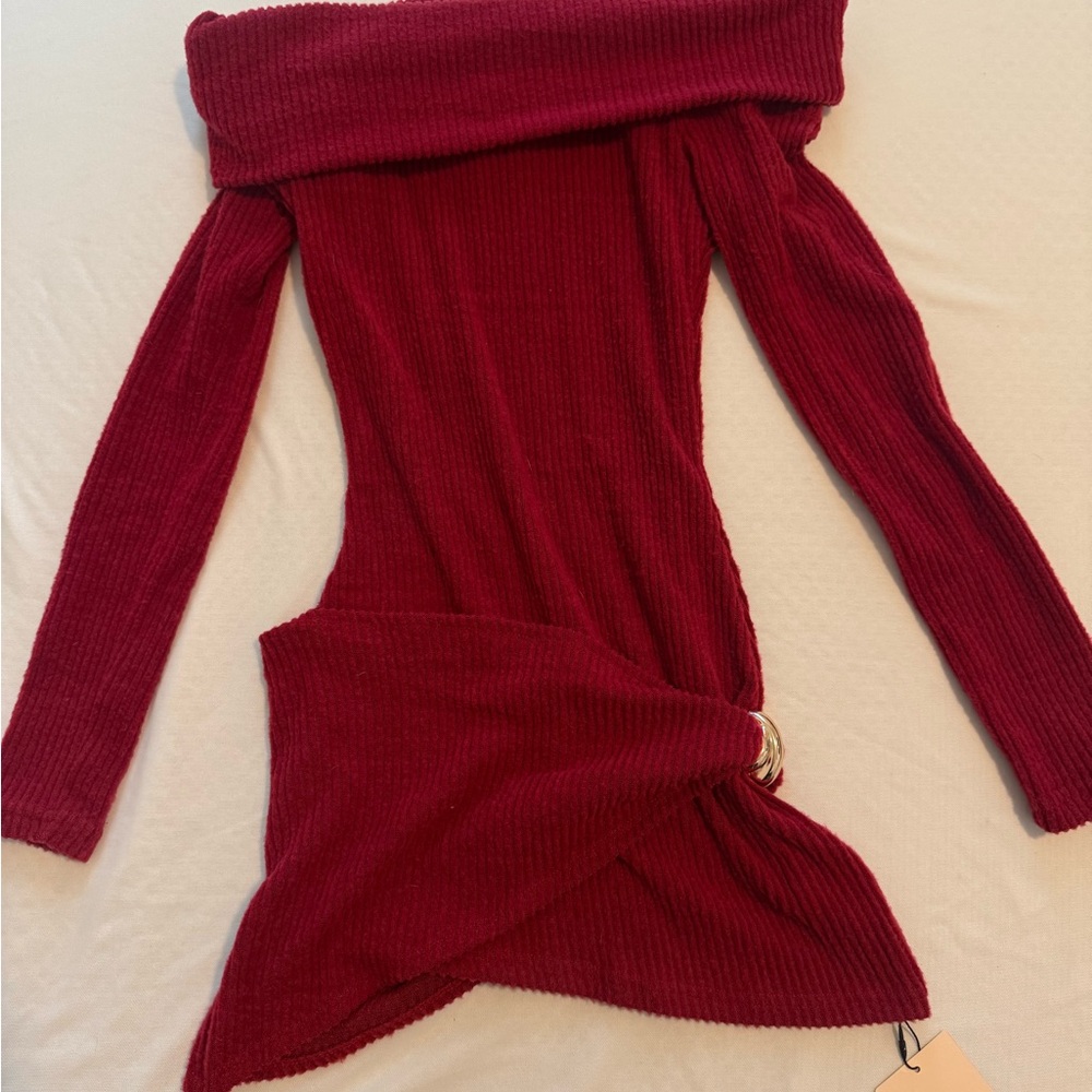 SHEIN Off-Shoulder Burgundy Sweater